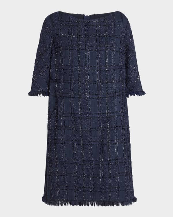 Lela Rose Metallic Zigzag Fringe Sleeveless Tunic Dress