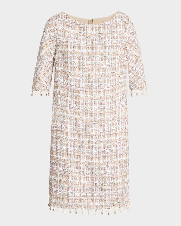 Lela Rose Metallic Zigzag Fringe Sleeveless Tunic Dress