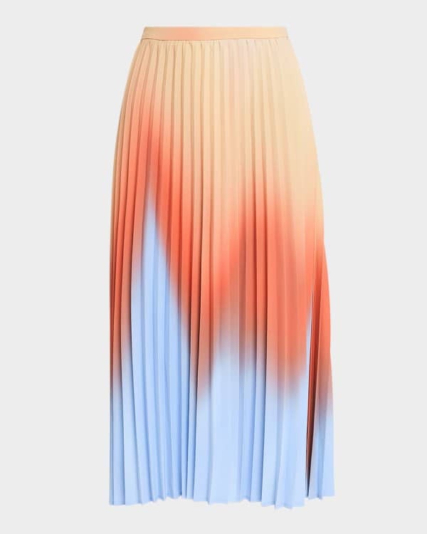 Eleventy Pleated Ombre-Print Midi Skirt | Neiman Marcus
