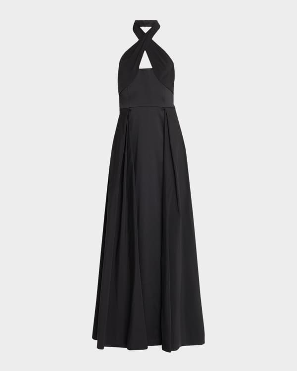 Diane von Furstenberg Makayla Ruched Deep V-Neck Halter Maxi