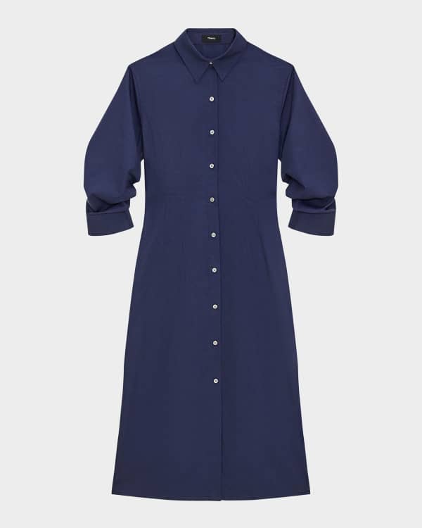 SACAI Pleated-Side Long Button-Front Shirtdress | Neiman Marcus