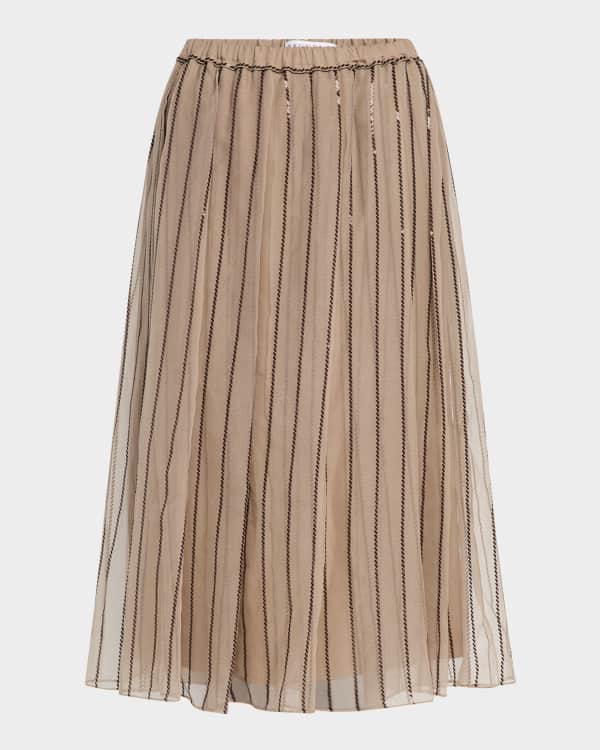 Brunello Cucinelli Long Bubble Hem Cotton Poplin Skirt | Neiman Marcus
