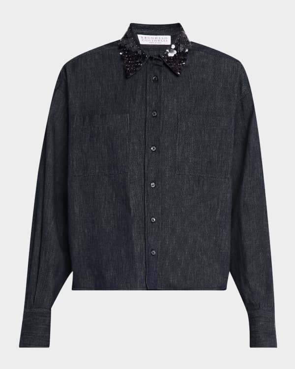 Brunello Cucinelli Silk Marine Botanical Print Button-Down