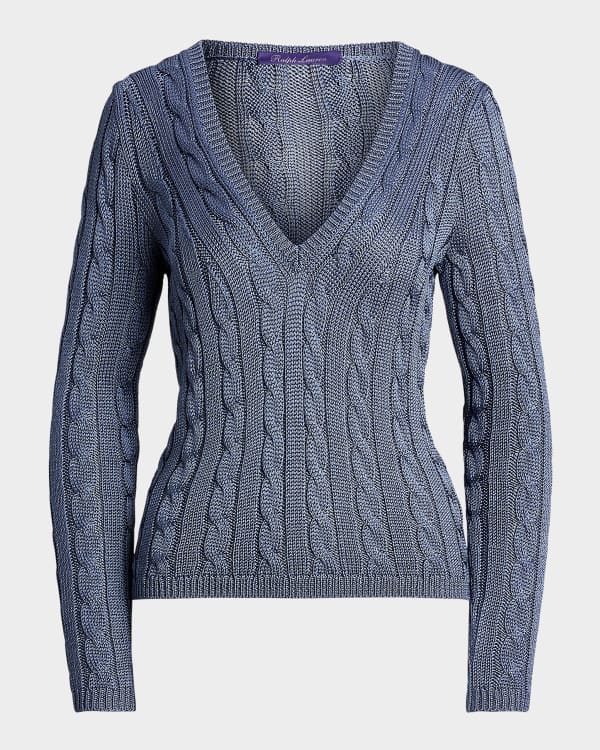 Ralph Lauren Collection Cable High-Shine Silk Sweater, Pink