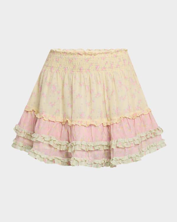 【ALICE + OLIVIA】Jia Smocked Ruffle Mini Skirtl Alice + Olivia-Jia Smocked Ruffle Mini Skirt - Garden Floral