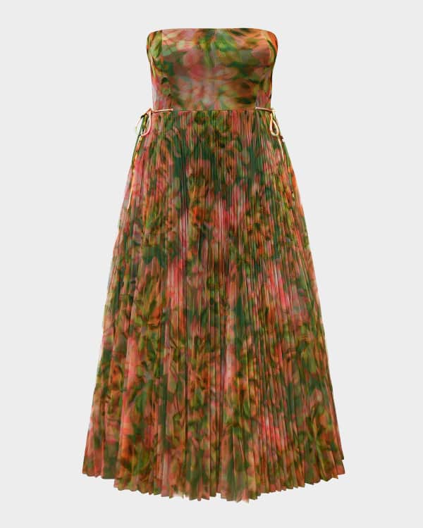 McQueen Crystal Coral Embroidered Cascading Ruffle Midi