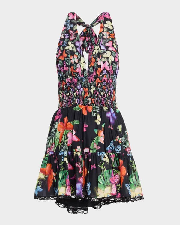 ALEMAIS Trippy Troppo Tile-Print Linen Halter Midi Dress | Neiman Marcus