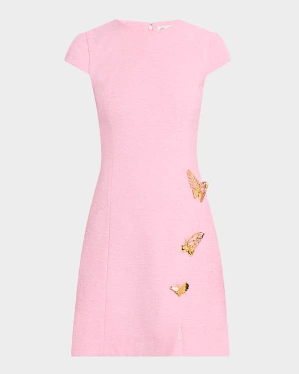 Oscar de la Renta Floral Cross-Stitch Pointelle Midi Dress