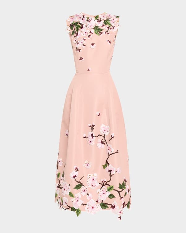 Oscar de la Renta Hollyhocks Embroidered Drop-Waist Fil