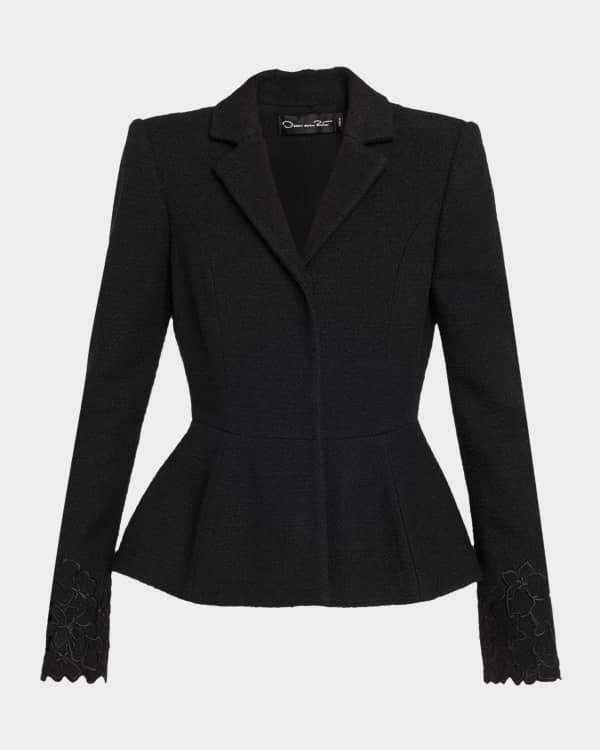 Oscar de la Renta Tweed Jacket w/ Jewel Button Detail | Neiman Marcus