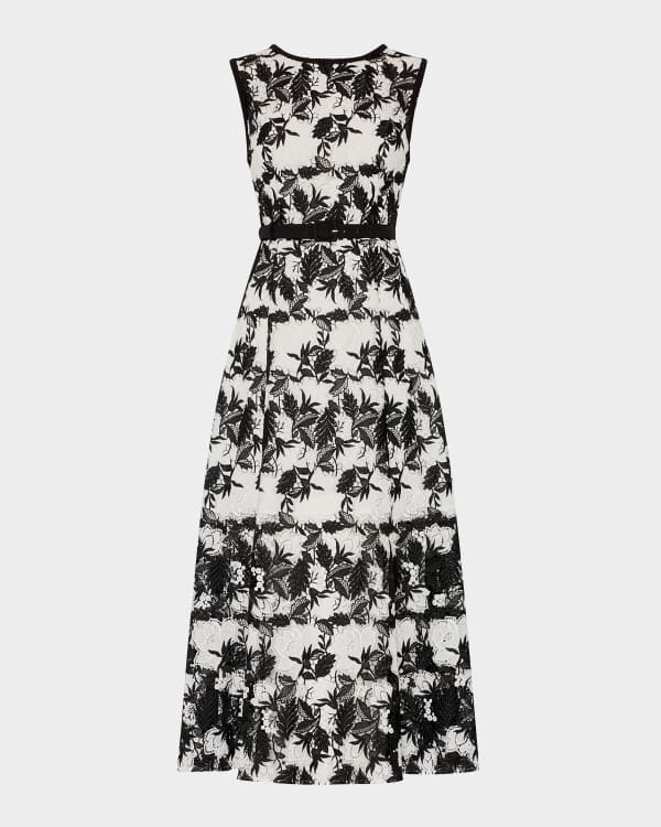 Milly Kinsley Floral Sequin Lace Midi Dress | Neiman Marcus