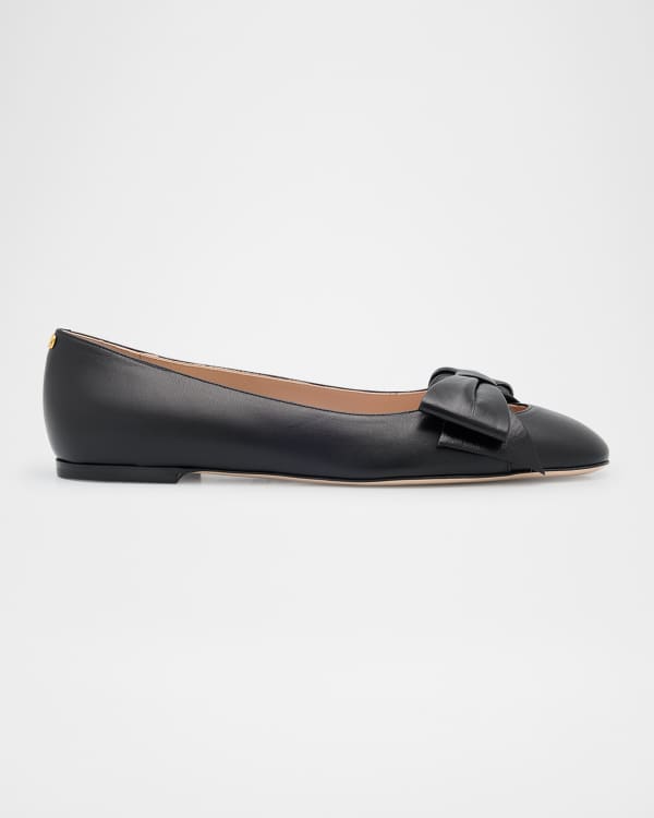 Valentino Garavani Rockstud Satin Bow Ballerina Flats