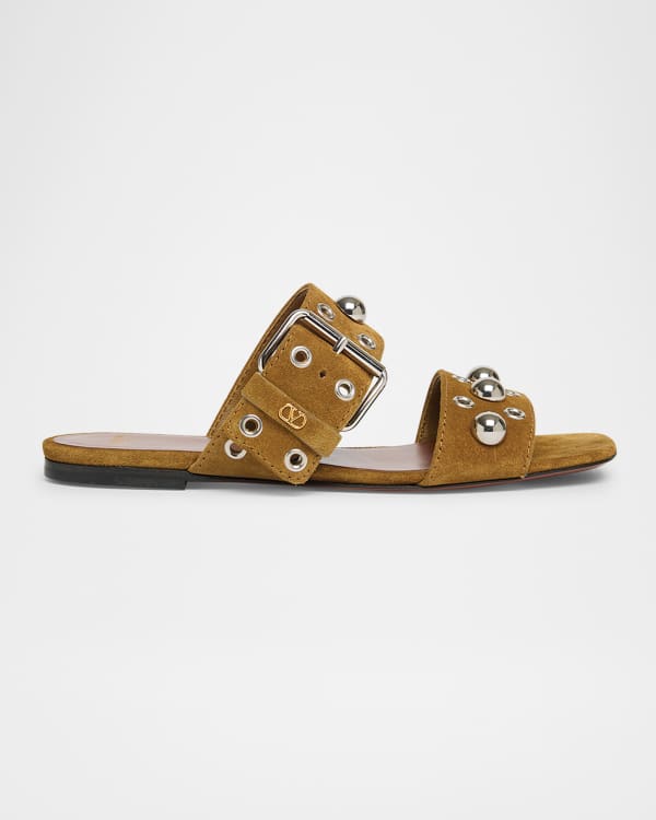Brunello Cucinelli Monili Suede Slide Sandals | Neiman Marcus