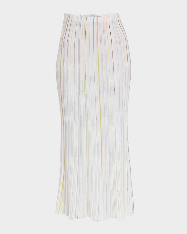Zealous A-Line Striped Midi Skirt Beige/Off White