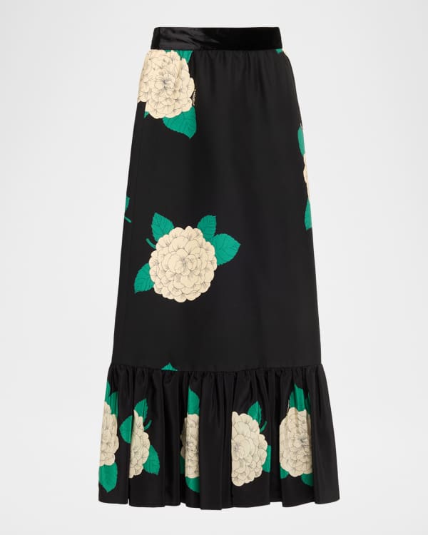 Valentino Garavani V-Logo Pleated Denim Midi Skirt | Neiman