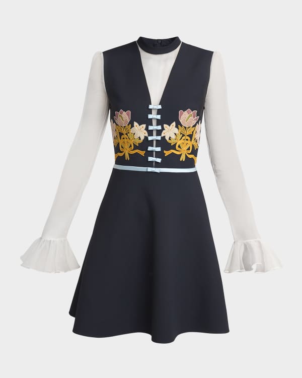 Valentino Garavani Beaded Empire Waist Sleeveless Crepe Mini