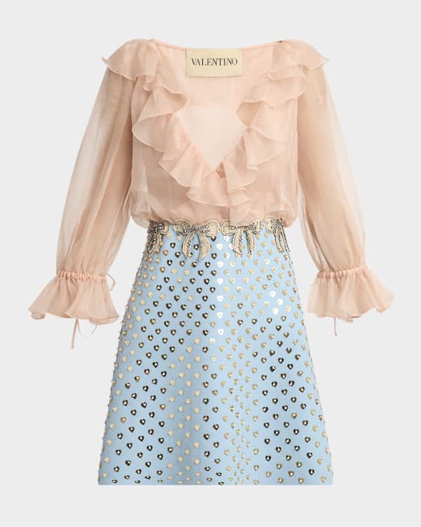 VALENTINO　Crepe tulle short sleeve tops Valentino Garavani Embellished Short-Sleeve Crepe Mini Dress