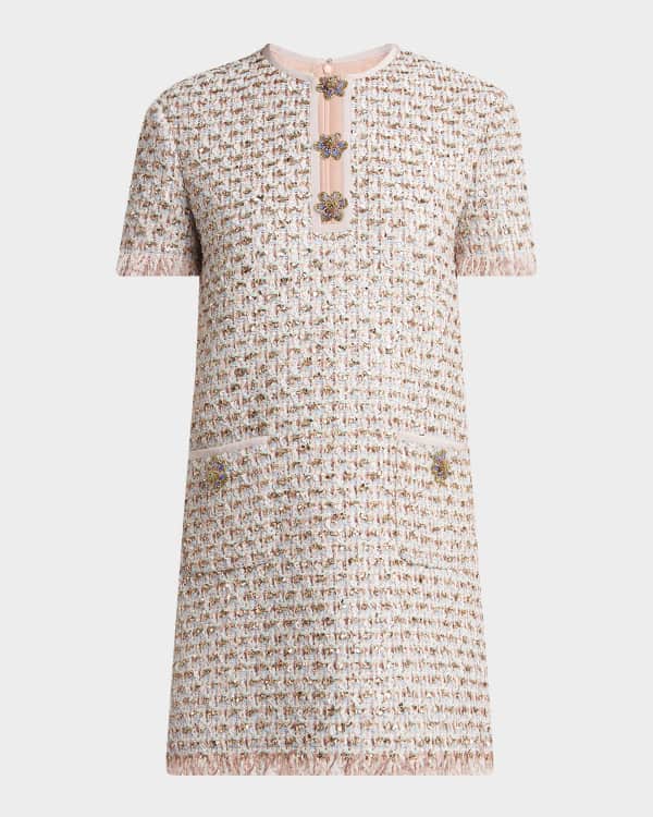 Carolina Herrera Check Tweed Fit-&-Flare Midi Dress | Neiman