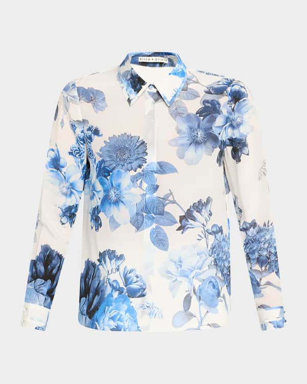 Alice + Olivia Willa Placket Top with Embellished Bow