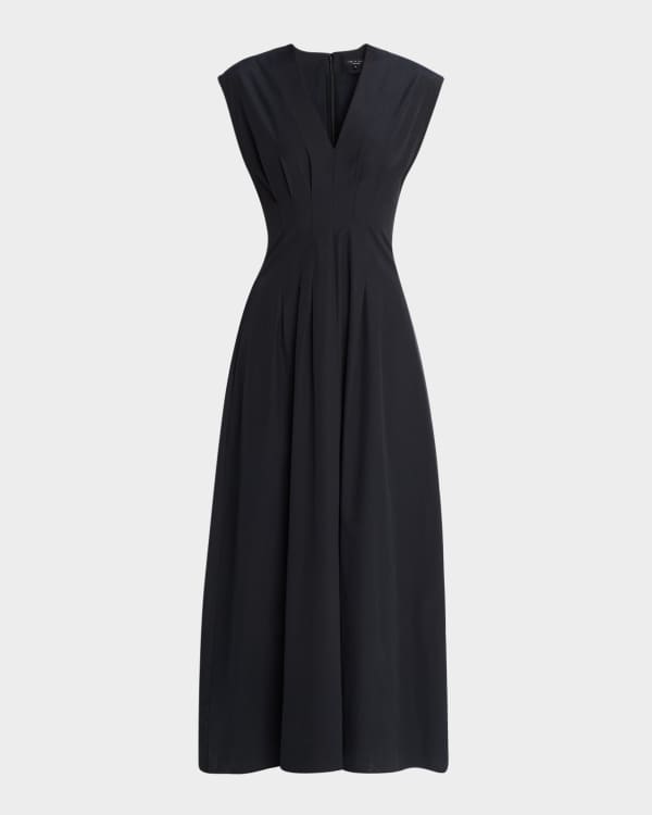 Theory Admiral Crepe Flared Short-Sleeve Midi Dress | Neiman