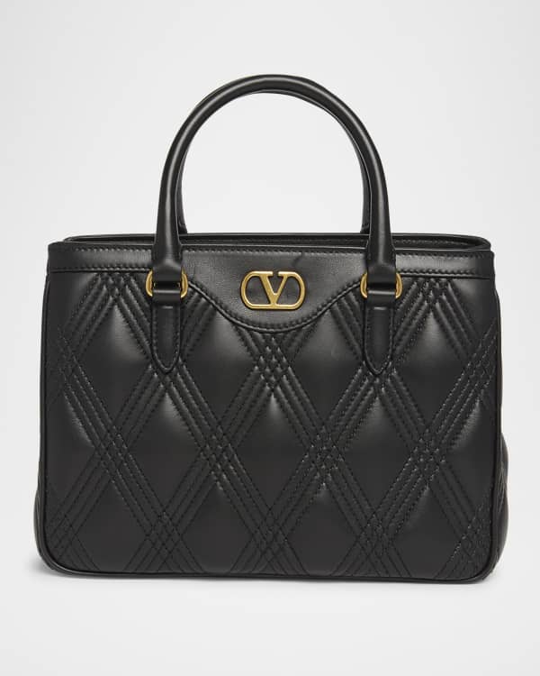 Hybrid Diagonal Stripe Leather Top-Handle Bag