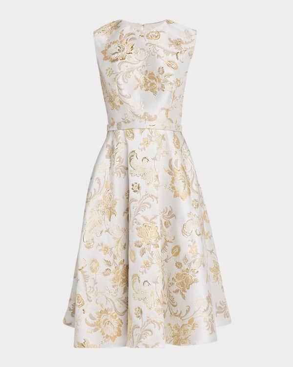 Oscar de la Renta Floral Cross-Stitch Pointelle Midi Dress