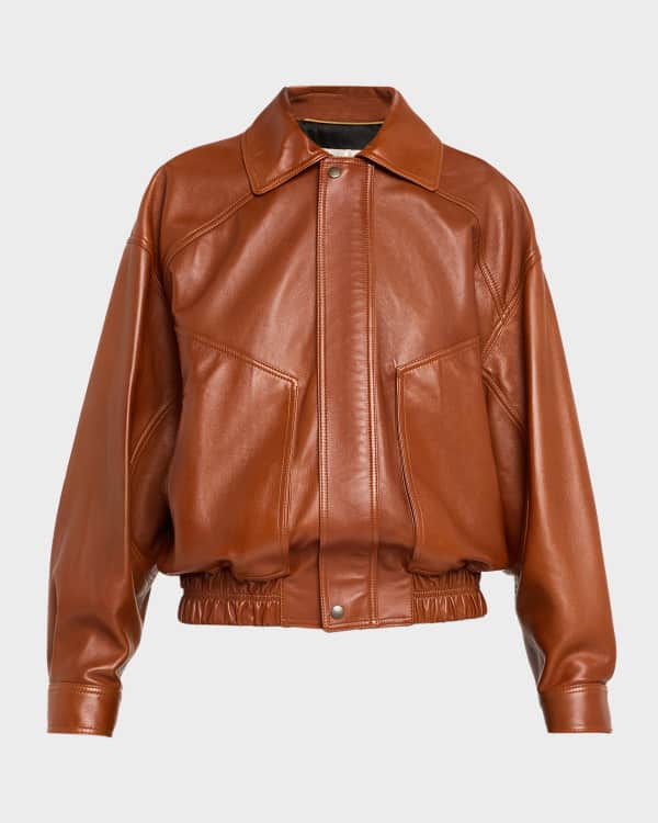 Loewe Leather Balloon Jacket with Zipper Detail | Neiman Marcus