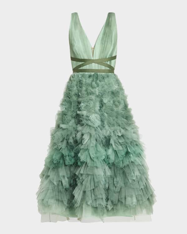 Marchesa Notte Draped One-Shoulder Floral Jacquard Midi