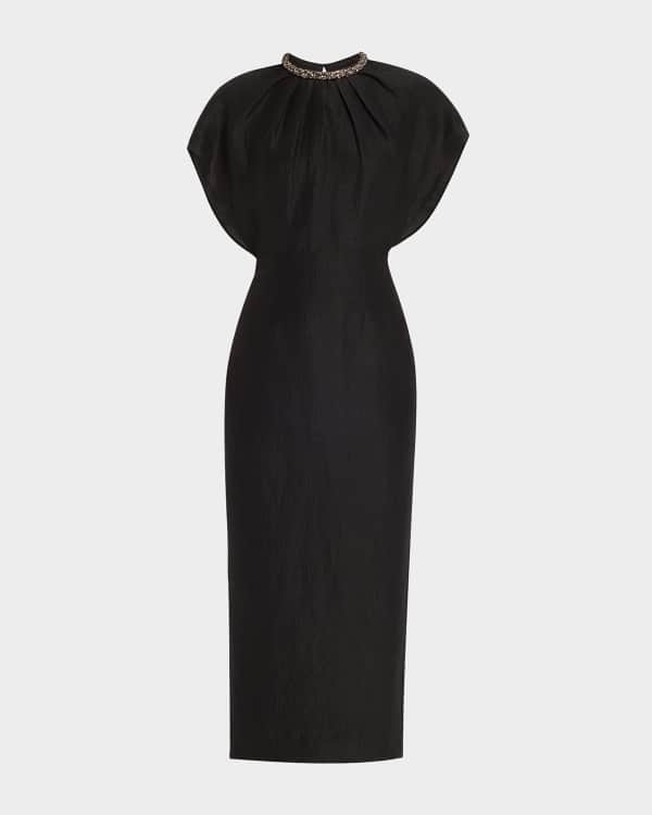 Max Mara Peonie Pleated Puff Sleeve Midi Dress | Neiman Marcus
