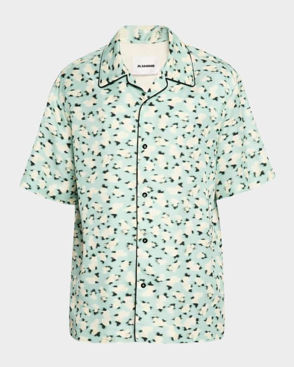 Jil Sander Men's Wool Gabardine Shirt w/ Zip Overlay | Neiman Marcus