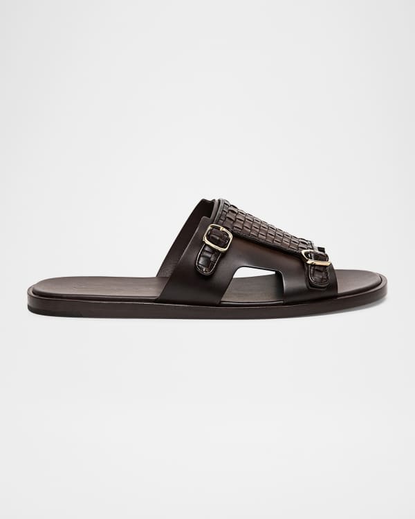 ジョルジオアルマーニ Giorgio Armani Slide Sandals Giorgio Armani Men's Textured Leather Slide Sandals, Black