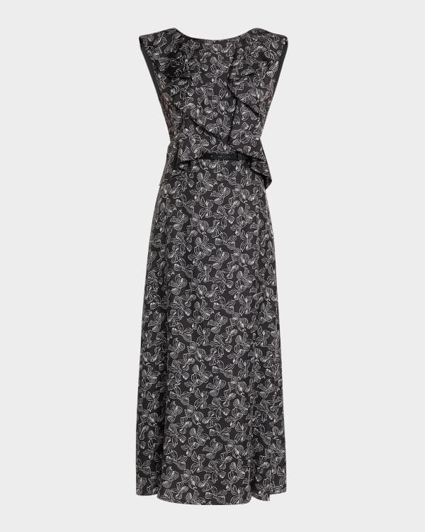 Max Mara Peonie Pleated Puff Sleeve Midi Dress | Neiman Marcus