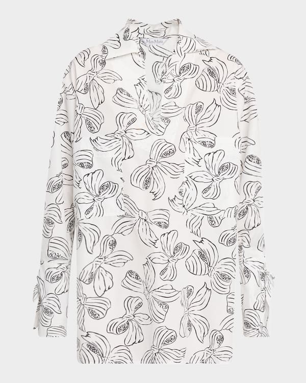 【S MAX MARA】ILEANA プリント シルク シャツ ドレス Shirt dress in printed silk, ecru | 