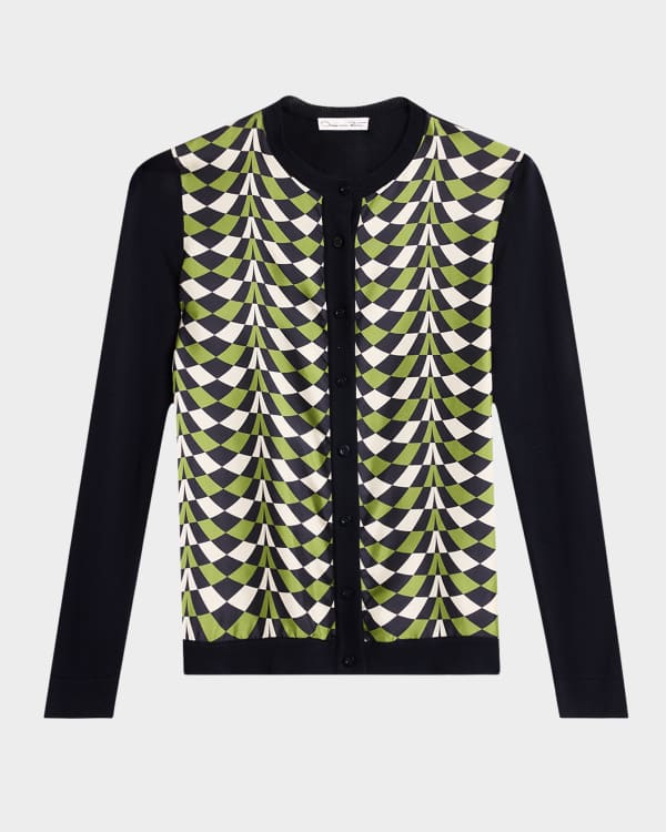 Versace Strawberry Garden Print Silk Knit Cardigan | Neiman