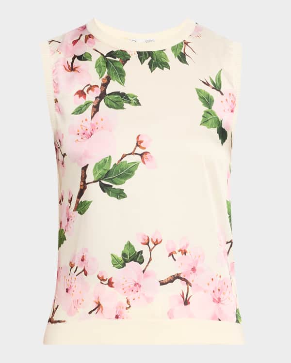Versace Strawberry Garden Print Silk Knit Tank Top | Neiman