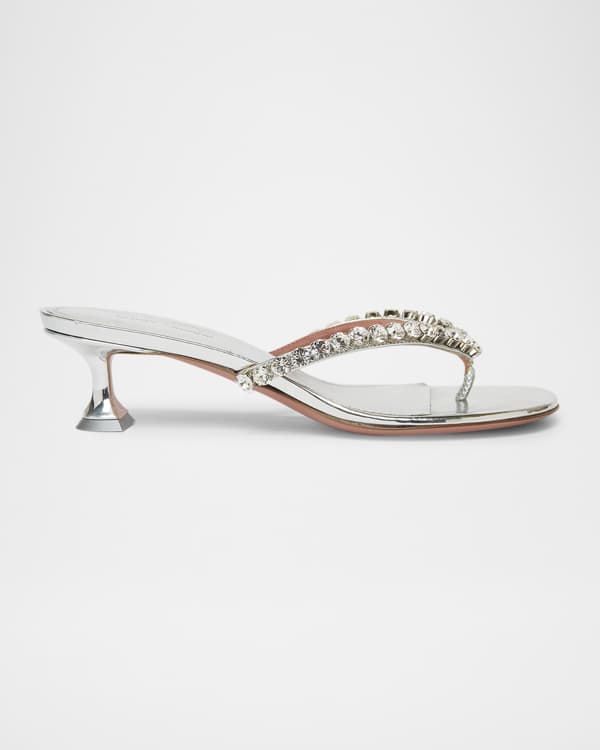 サンダル・ミュール AMINA MUADDI Silver leather Cameron thong mules Amina Muaddi Silver Leather Cameron Thong Mules | italist