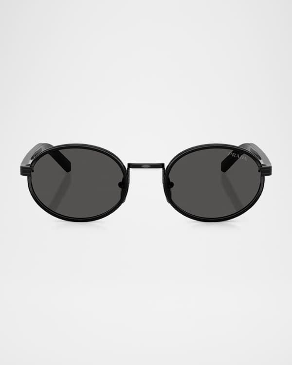 Prada Engraved Logo Metal & Plastic Oval Sunglasses | Neiman Marcus