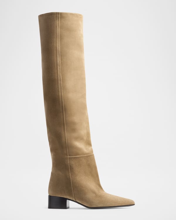 THE ROW Awar Suede Shearling Over-The-Knee Boots | Neiman Marcus