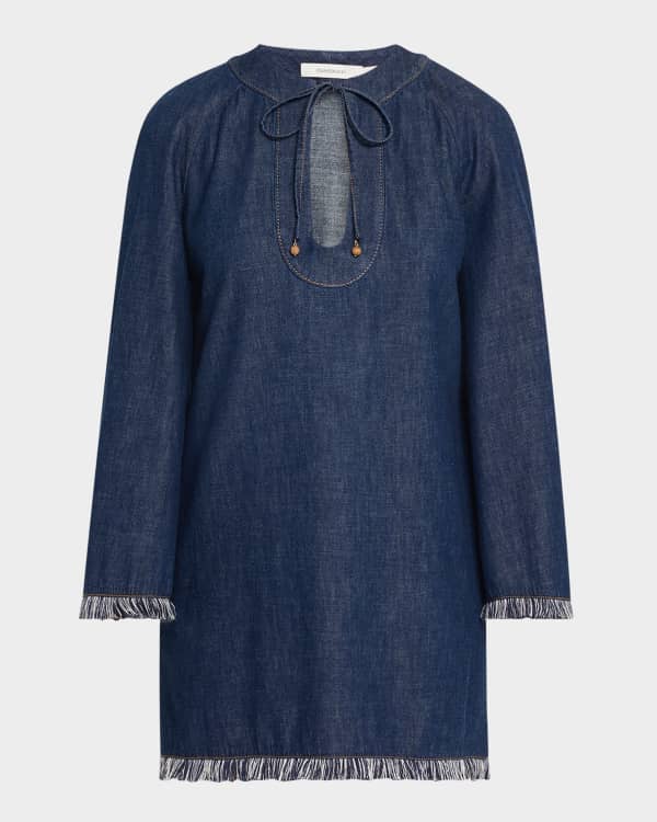 Chloe Denim Maxi Dress with Eyelet Embroidery | Neiman Marcus