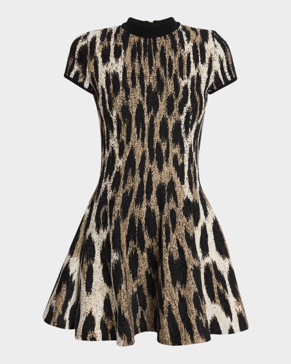 Balmain Cap-Sleeve Pleated Knit Fit-&-Flare Mini Dress