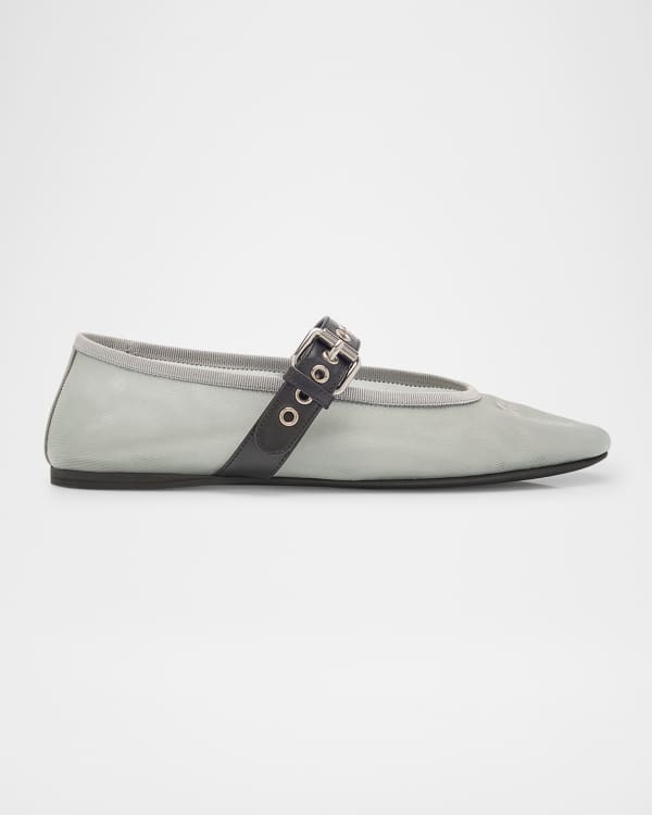 MiuMiu Calf Hair Mary Jane Ballerina Flats バレリーナ ロゴ MIU MIU | Logo Jacquard Strap Leather Mary Jane Ballerina