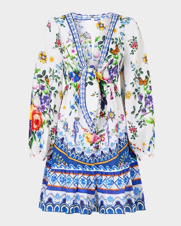 Borgo de Nor Cocoa Crepe Fringe-Sleeve Mini Dress | Neiman