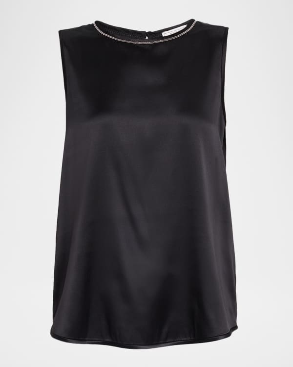 Peserico V-Neck Silk Satin Shirt | Neiman Marcus