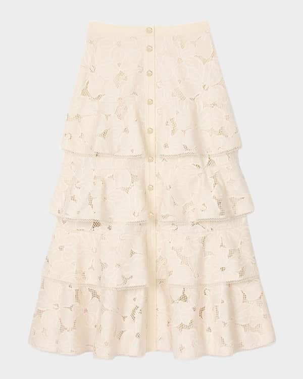 【海外限定】Sandroスカート☆Floral-Pattern Tiered-Hem Lace M Sandro Renelle Floral Lace Layered-Effect Skort | Neiman Marcus