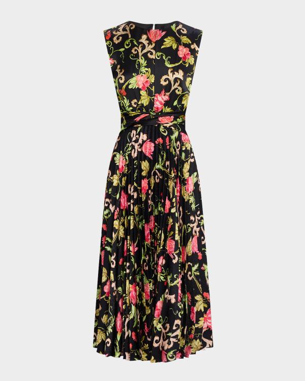 saloni jacqui b belted floral silk midi dress Saloni Jacqui-B Belted Floral Silk Midi Dress
