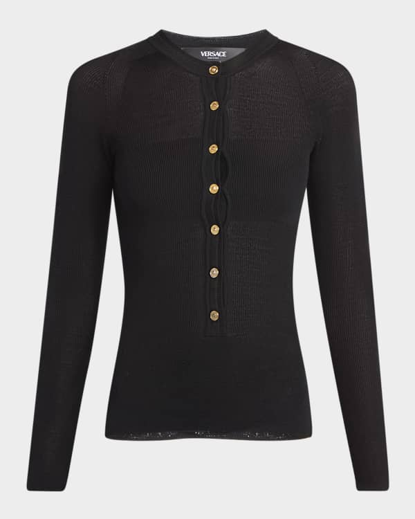 Versace Strawberry Garden Print Silk Knit Cardigan | Neiman