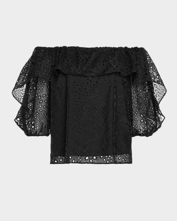 Milly Ashton Sheer Floral-Embroidered Top | Neiman Marcus