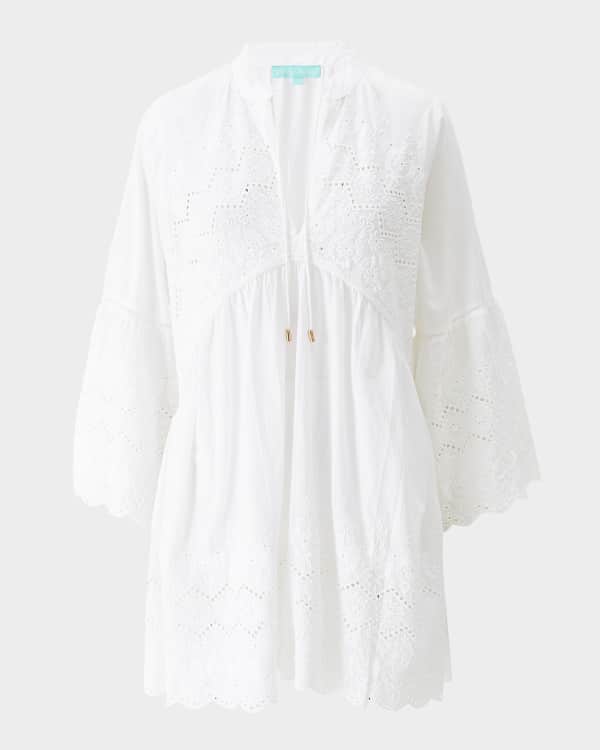 【MELISSA ODABASH】fringed embroidered voile kaftan Melissa Odabash Isabelle Embroidered Fringe Kaftan | Neiman