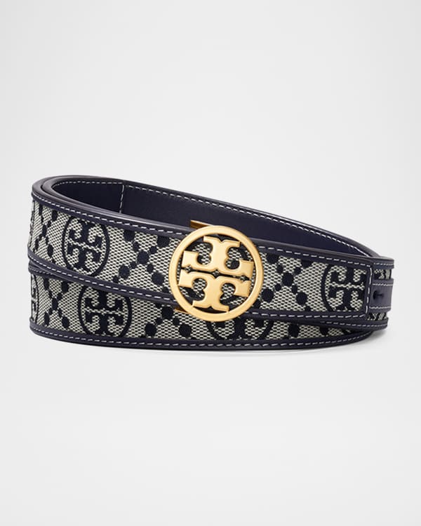 Tory Burch Skinny Metallic Leather Logo Belt | Neiman Marcus