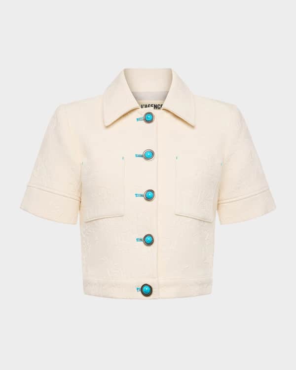 【美品】 COLLARLESS SHORT SLEEVE JACKET BlueFire2015 Women's Collarless Short Sleeve Denim Jacket